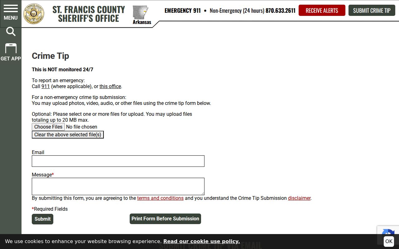 St. Francis County Most Wanted crime tip form