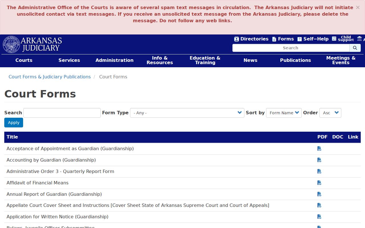 Arkansas court form filters used to find St. Francis County alias bench warrant forms