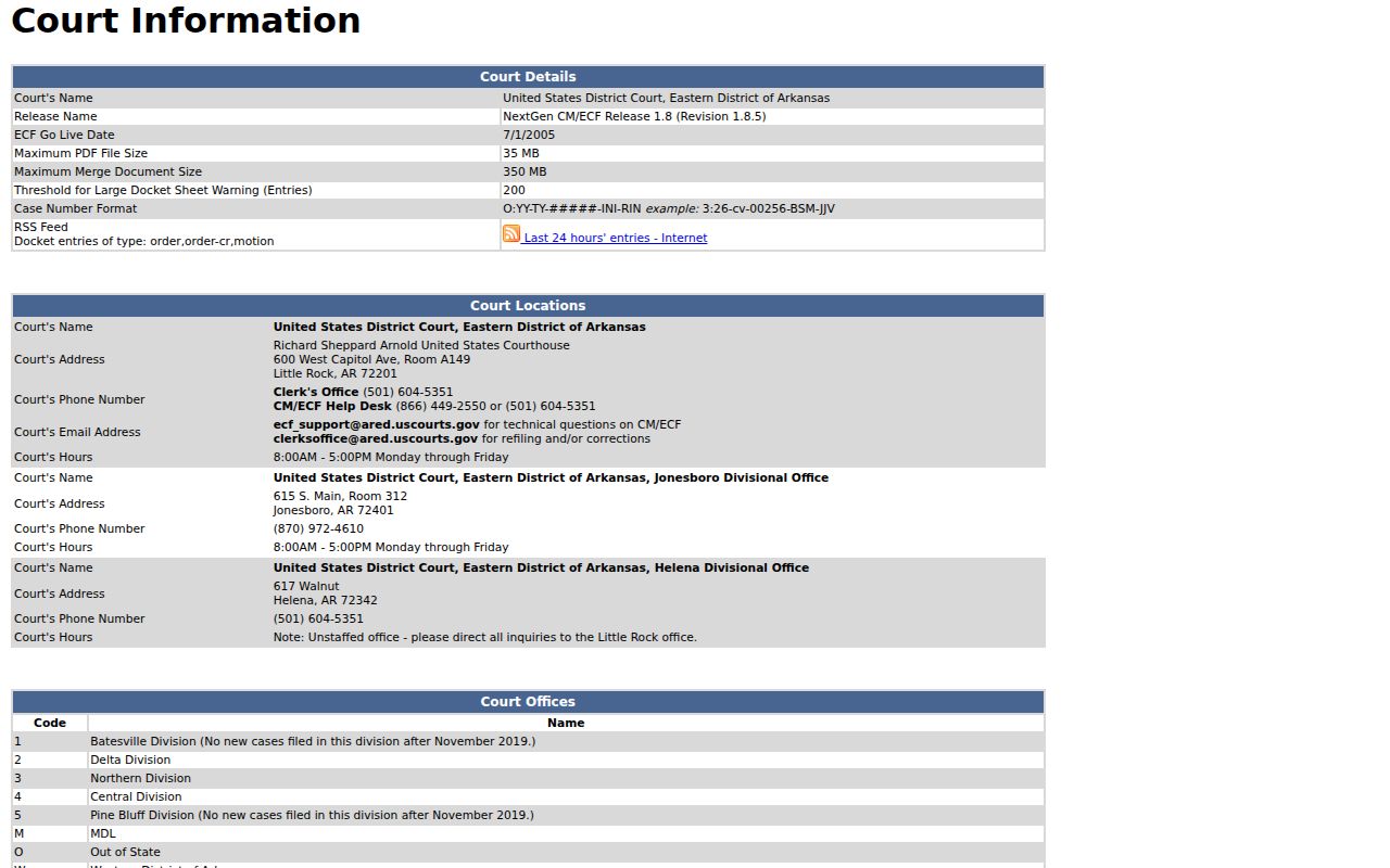 Eastern District of Arkansas Helena division and PACER route for federal warrants affecting St. Francis County